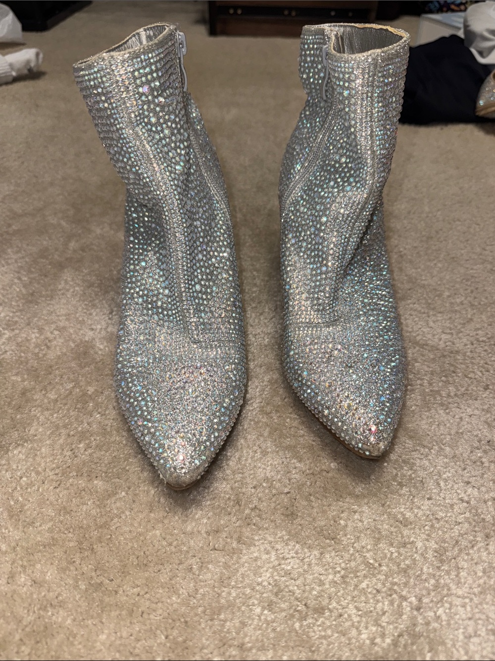 Crystal Embellished Silver Women's Ankle Boots